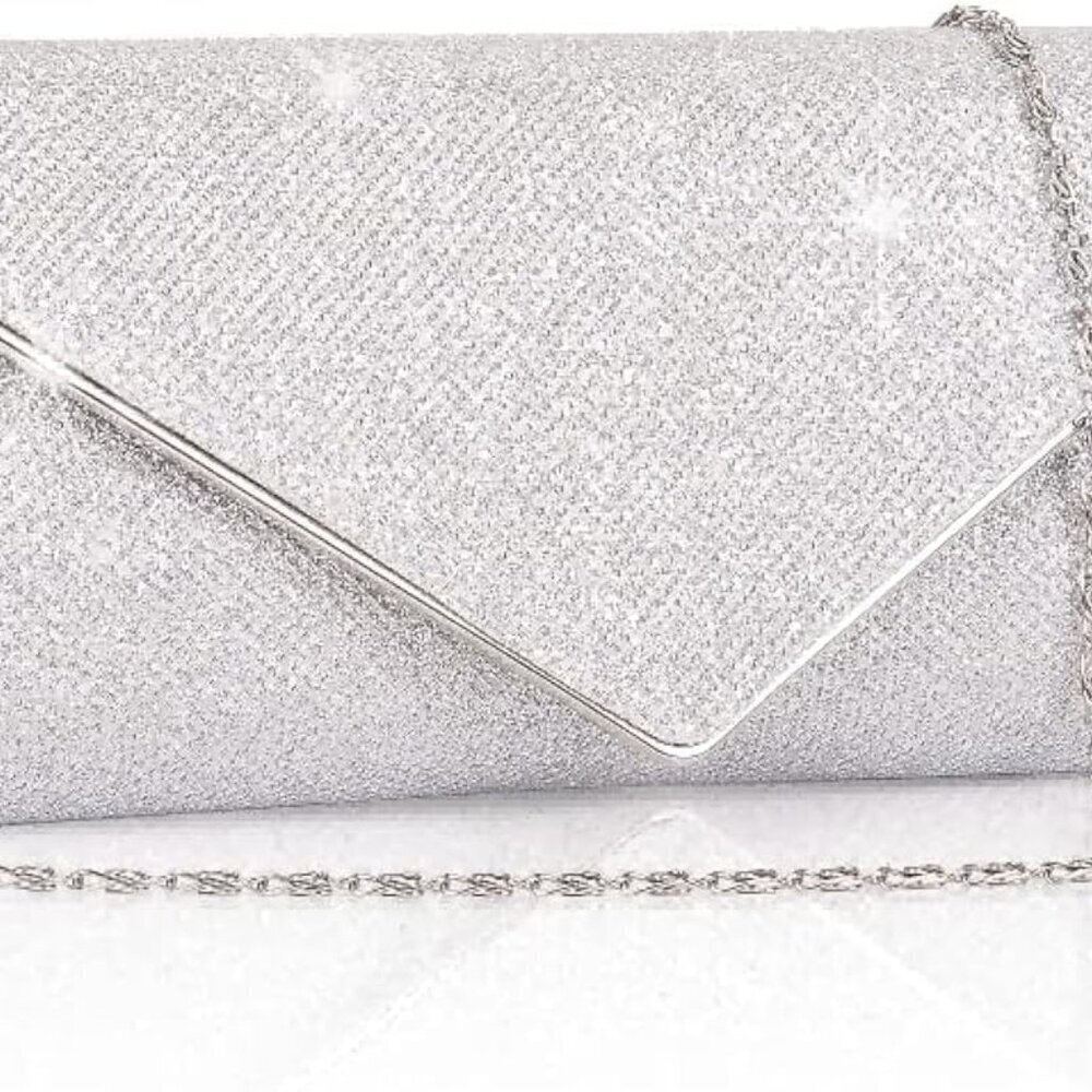Fashionable Silver Sequin Clutch Evening Bag with Roomy Pocket - 9.84 x 5.9 Inch